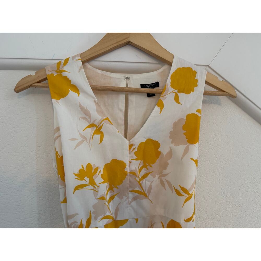 NWT Ann Taylor Floral Belted Dress Womens XXS Petite Cottagecore Cotton Yellow - Picture 3 of 12
